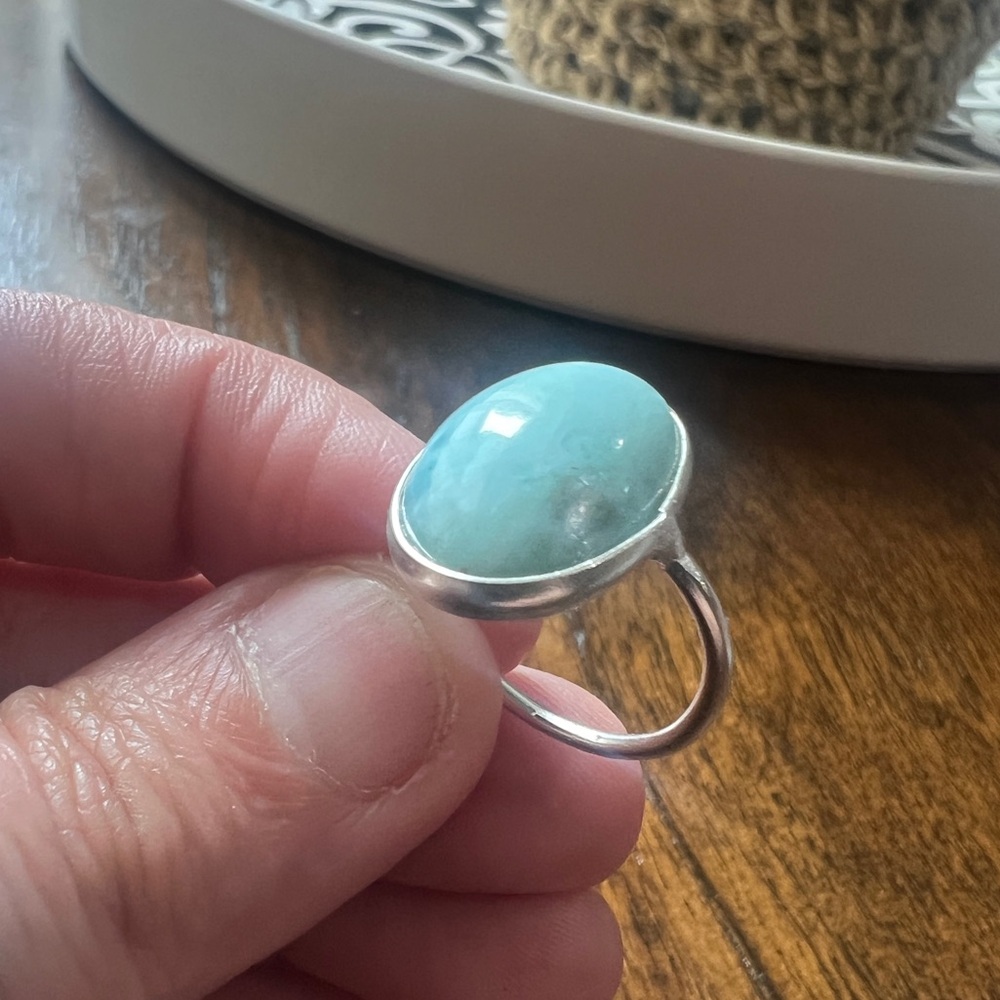 Sterling Silver size 6 ring with Dominican Larimar stone